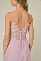 MAUVE SLEEVELESS CHIFFON WITH BACK DETAIL DRESS