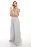 DUSTY GREY CHIFFON MAXI DRESS WITH DESIGNER SLEEVES