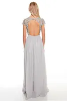 DUSTY GREY CHIFFON MAXI DRESS WITH DESIGNER SLEEVES