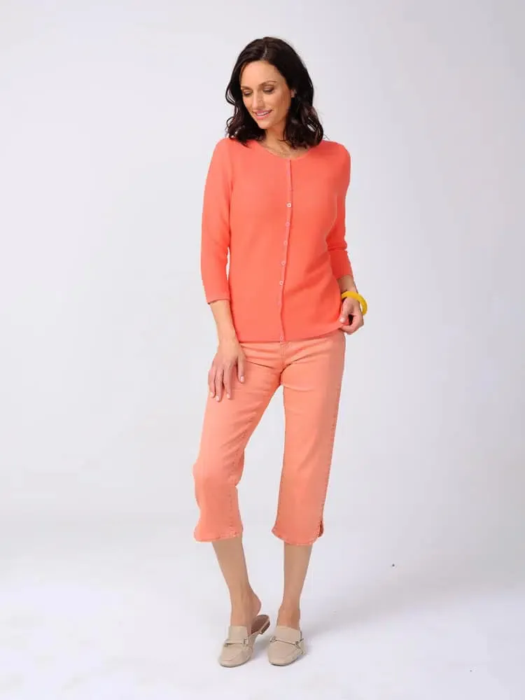 Plain 3/4 Sleeves Pullover with Button Detailing