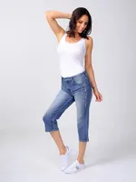 Blue Sequin Detailed Capri Jeans