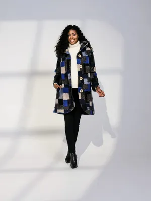 Blue-Black-White Coat with Hood