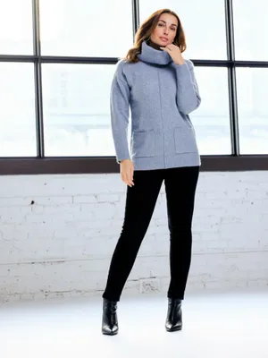 Blue High Neck Sweater with Pockets