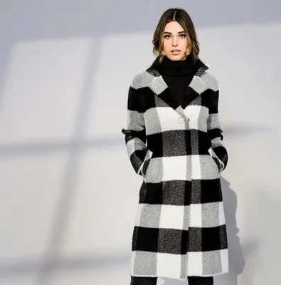 Black-white Checkered Coat with Pockets