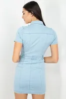 Denim Buttoned Mini Dress With Pockets