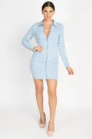 Light Denim Full Sleeves Mini Zipper Dress