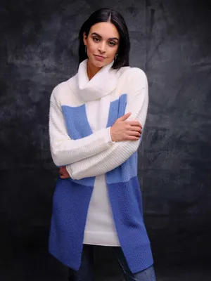 White-Blue Block Style Cardigan