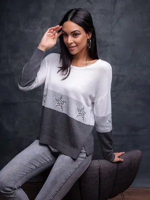 White-Grey Star Printed Sweater