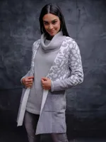 Grey-White Hooded Cardigan with Pockets