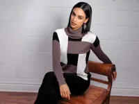 Black-Grey Block Printed Turtle Neck Colored Sweater