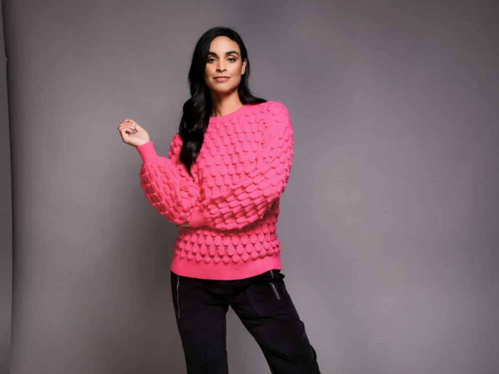 Fuchsia Round Neck Designer Sweater