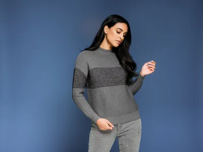 Charcoal Mock Neck Designer Sweater