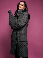 Charcoal High-Neck Designer Sweater Coat