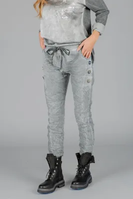 Light Grey Designer Pants with 3 Buttons on Sides