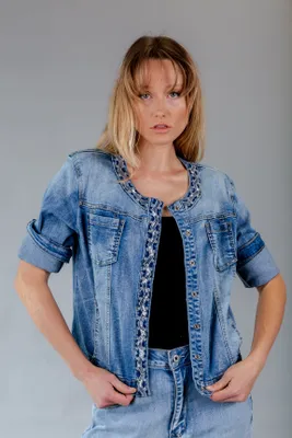 Light-Blue Jeans/ DENIM Jacket with Embroidery and Sequins
