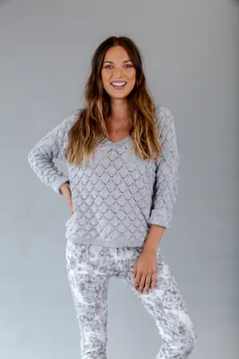 Grey Crochet V-Neck Top