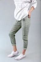 Sage Colored Pants with Zipper Detailing at Front