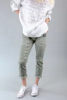 Sage Colored Pants with Zipper Detailing at Front