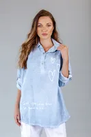 Baby-Blue Colored Collared Top with Button-up Sleeves