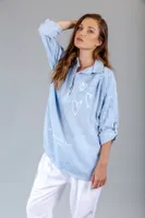 Baby-Blue Colored Collared Top with Button-up Sleeves