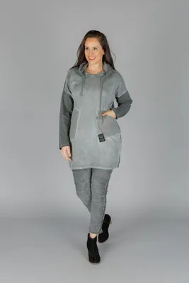 Grey Hooded Dress with Pockets