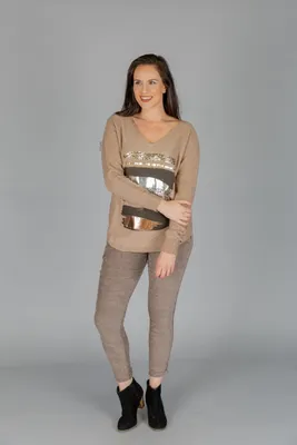 Taupe Designer Pull-on Pants with Pockets