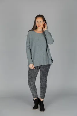Grey Sweater with Heart Print and Pintex Detailing on Sleeves
