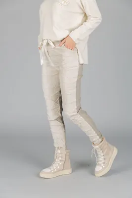 Taupe Designer Pull-on Pants with Tie-Belt