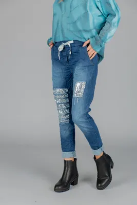 Jeans Colored Sequin Detailed Pull-on Pants