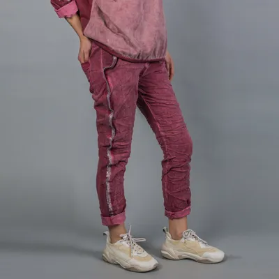 Wine Colored Pants with Zipper Detailing