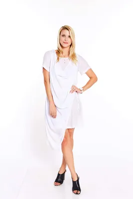 White Drape Front Short Sleeves Dress