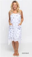 White Sleeveless Floral Printed Dress with Side Pockets