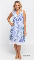 Leaf Printed Double Layered Dress with 2 Buttons on Neck