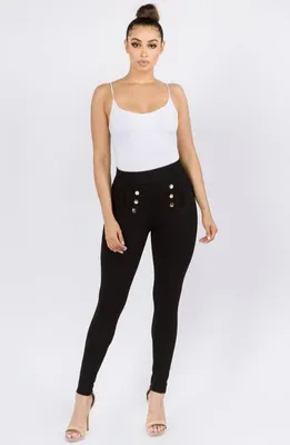 Gold Button Ponte BLACK PANT