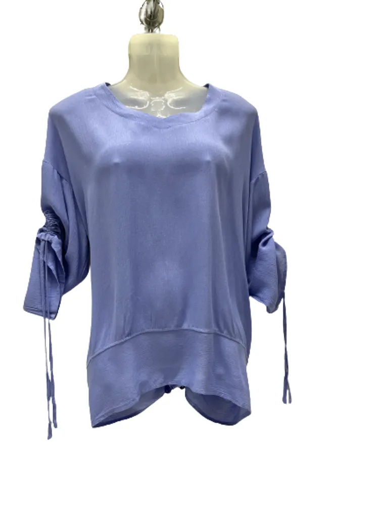 Plain Asymmetrical Top with RUSHING  3/4 Sleeves