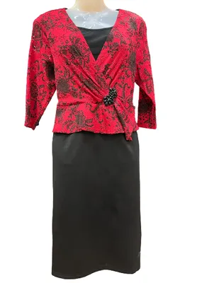 Burgundy-Black (Floral Print) Stylish Dress with Buckle Detailing