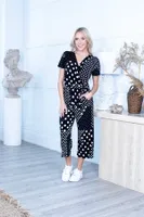 Black White Polka Dot Short Sleeves Jumpsuit