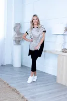 Black-White Striped Asymmetrical Designer Top