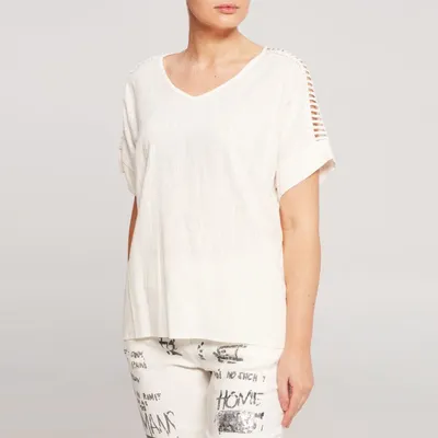 White Short Sleeves Top with Designer Shoulder