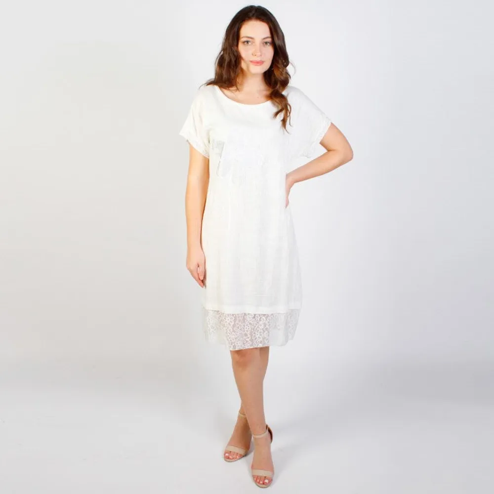 White Painted detail lace trim dress