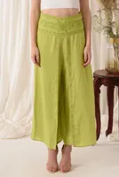 Mint-green Open-cut Summer Pants with Thread Work