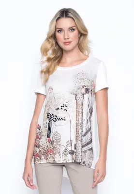 Embellished Custom Print Tee With Side Slits