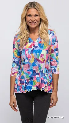 MULTICOLOERED 3/4 SLEVEES ASYMMETRICAL TOP PRINT 102