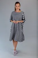 Black-white Block Style Checkered Cotton Dress