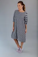 Black-white Block Style Checkered Cotton Dress