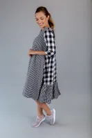 Black-white Block Style Checkered Cotton Dress