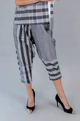 Black-white Checkered Block Style Cotton Pants