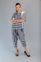 Black-white Checkered Block Style Cotton Pants