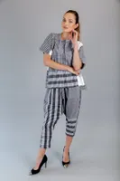 Black-white Checkered Block Style Cotton Pants