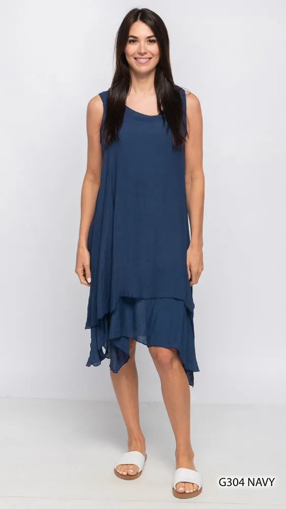 NAVY MODREN COLOR DRESS LAYERED EFFECT DRESS( NAVY)